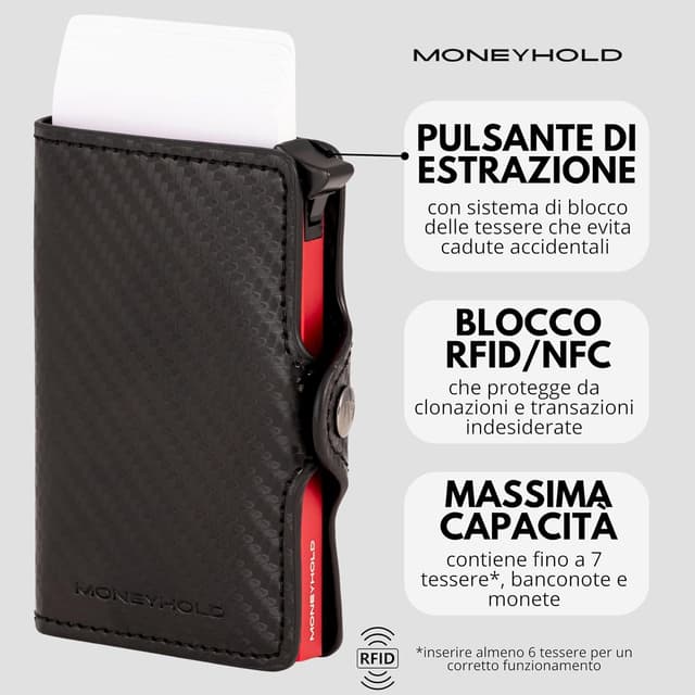 Detalle de Moneyhold portafoglio uomo slim con RFID/NFC e porta carte fino a 10—anche con portamonete
