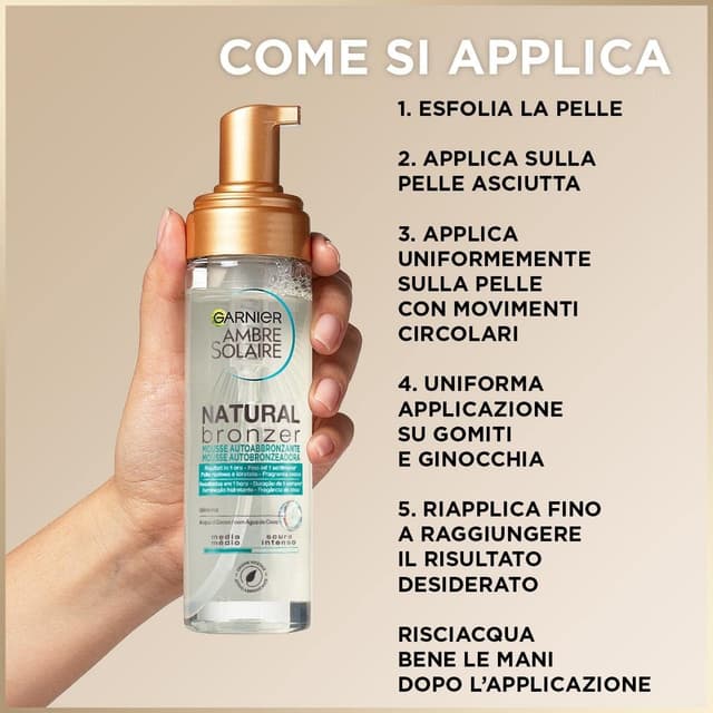 Thumbnail 6 de Garnier Ambre Solaire Mousse Autoabbronzante Natural Bronzer per viso e corpo – effetto naturale fino a 1 settimana, formula vegana, 200 ml