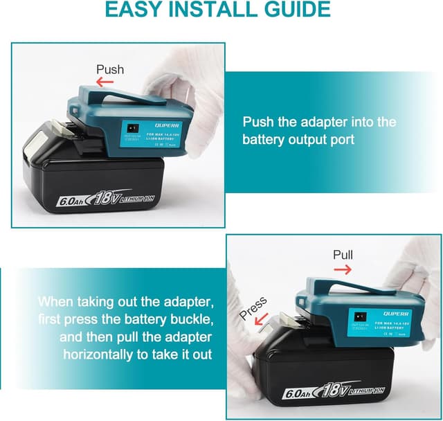 Detalle 2 de QUPERR Adp05 battery adapter for Makita 14.4V/18V USB power pack 🔌