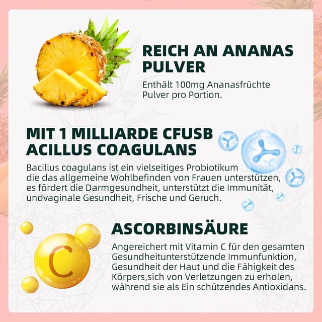 Detalle de Feminine Balance Gummies mit Ananas & Vitamin C – vegan & zuckerfrei, 60 Stück (30 Portionen)