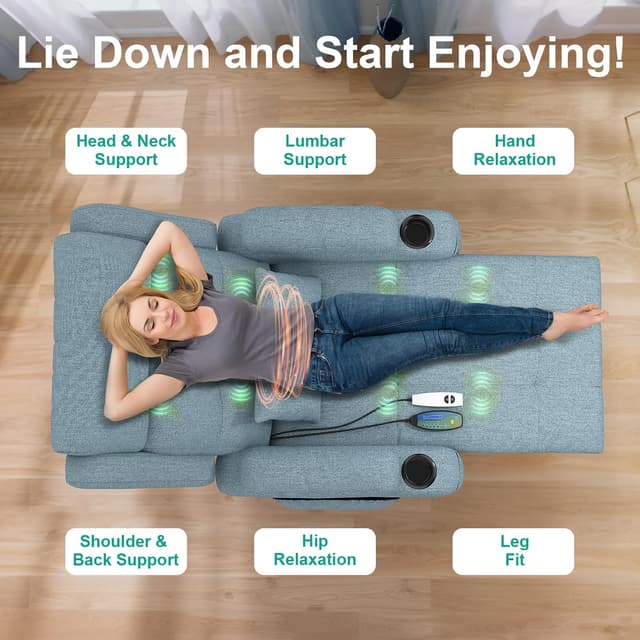 Detalle 2 de SQUEBILIFE Relaxsessel mit 8-Punkt-Massage, Wärmefunktion & Liegefunktion (elektrisch verstellbar, mit USB-C & Type-C)