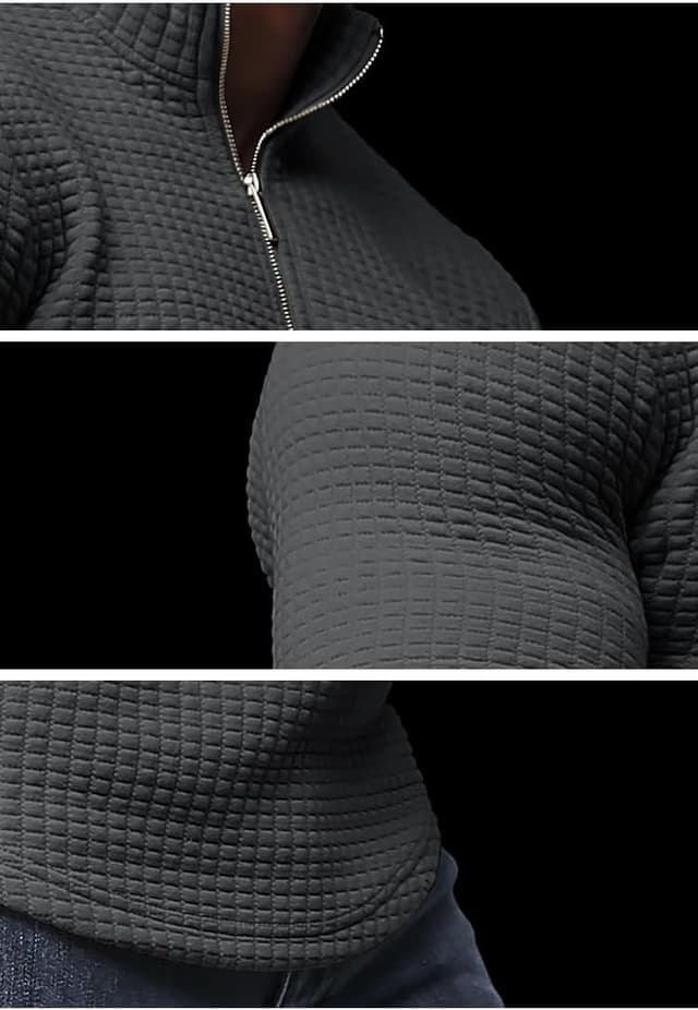 Detalle 2 de KUYIGO men’s long sleeve zip polo shirt (slim fit) in textured ribbed stretch fabric