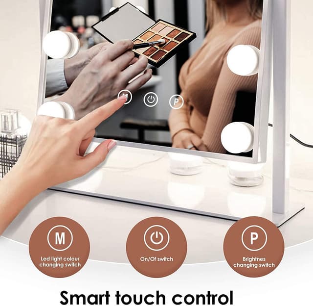 Detalle de TUREWELL Hollywood makeup mirror with lights, 3 colour LED & touch control, 360° rotation