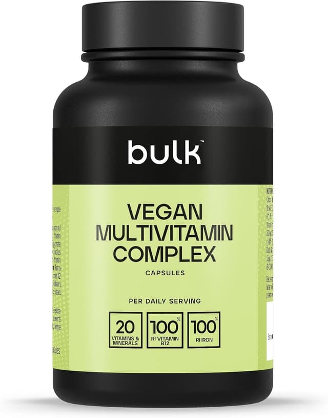 Detalle de Bulk Complexe Multivitaminé Végétalien 90 gélules : vitamines B12, fer, zinc et minéraux