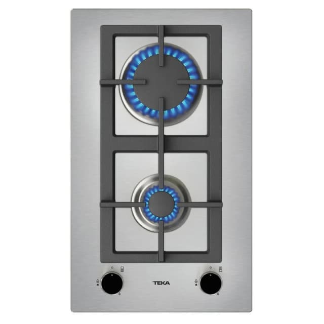 Detalle de Teka EFX 30.1 2G AI AL CI placa de gas natural modular de 2 zonas en acero inoxidable