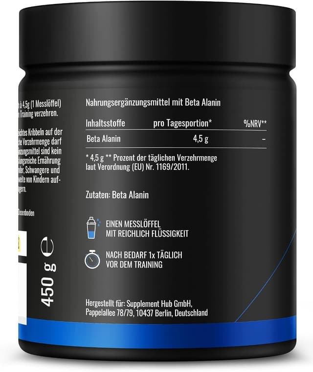 Detalle de Beta Alanin Pulver 450 g – 99% Aminosäure Beta-Alanine, vegan & in Deutschland produziert