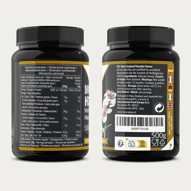 Detalle de NaturalePiù Manuka-Honig 500+ MGO (500 g) – roher Manuka-Honig aus Neuseeland
