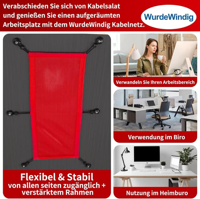 Detalle 2 de WurdeWindig Kabelnetz 95×24 cm Rot