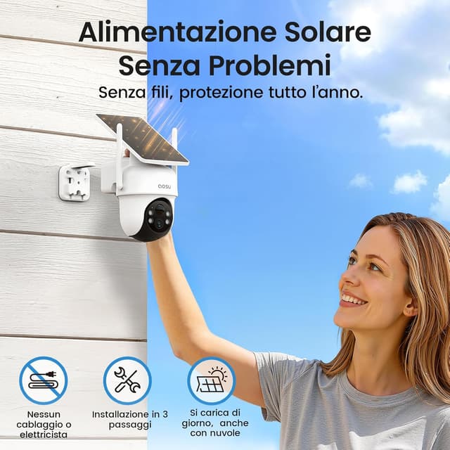 Detalle de aosu 3K Telecamera WiFi esterna senza fili: kit da 8 con aosuCortex e PTZ 360°