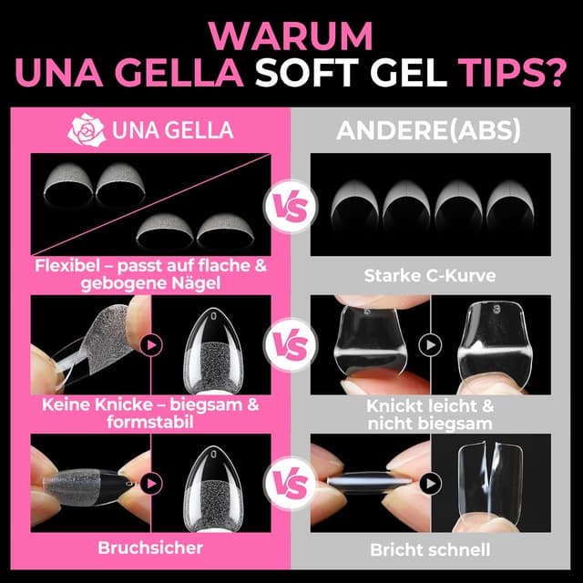 Thumbnail 6 de UNA GELLA Kurze Mandel Nageltips 216 Stück