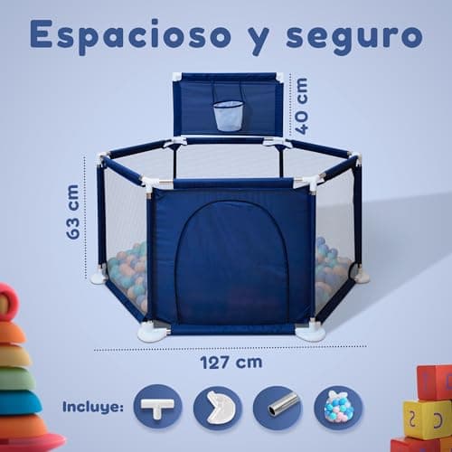 Thumbnail 1 de JUPPLIES Parque Infantil Bebe 127x127cm 🧸 Hexagonal con Malla