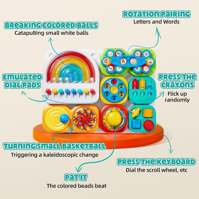 Detalle 2 de Auby Busy Board 3.0 sensoriel détachable (1 à 6 ans) avec 7 outils portables pour motricité fine