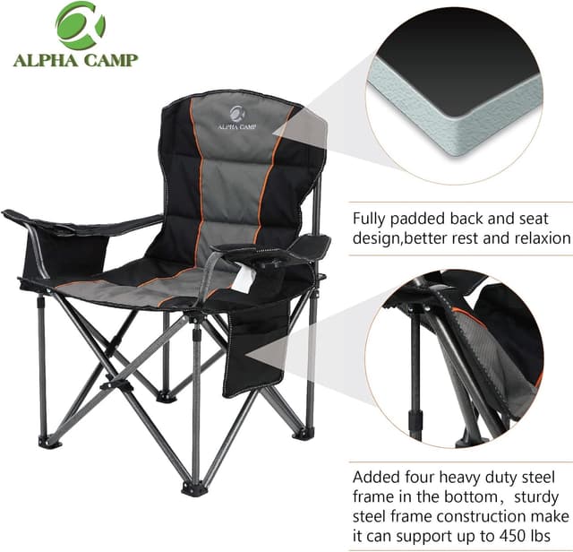 Thumbnail 3 de ALPHA CAMP Oversized Camping Folding Chair 450 lbs