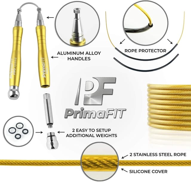 Detalle 2 de PrimaFIT Pro Speed corde à sauter crossfit lestée réglable (aluminium) pour sport et HIIT