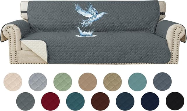 Detalle de YSTELLAA Housse imperméable pour canapé 4 places avec accoudoirs – gris foncé, antidérapante