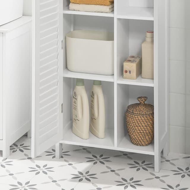 Thumbnail 6 de SoBuy Meuble de salle de bain haut BZR39-W : armoire étroite blanche avec porte lamellée et 3 étagères