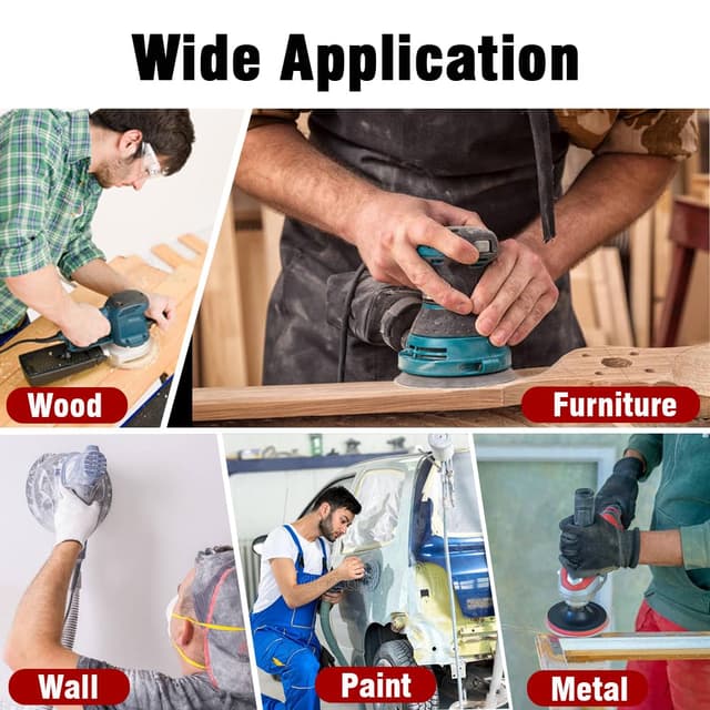 Detalle 2 de 52-Pack 5 Inch 8-Hole Hook and Loop Sanding Discs (Mixed Grits 60–320) for Random Orbital Sanders