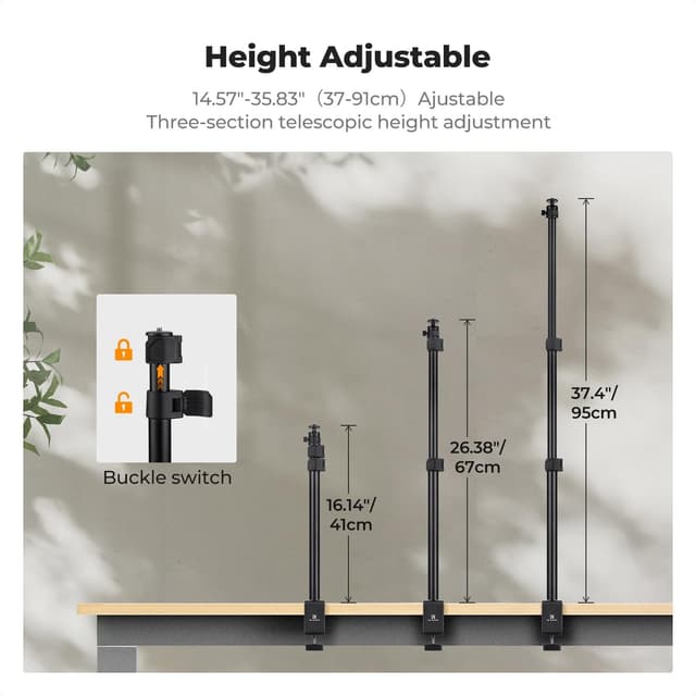 Detalle de K&F CONCEPT Extendable Camera Desk Mount with Ball Head (14.5–35.4" adjustable) for DSLR, lighting and phones