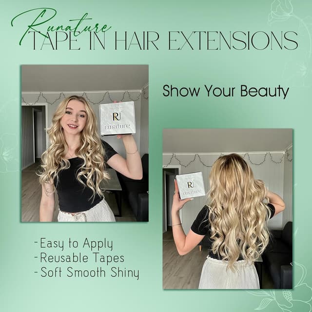 Detalle 2 de RUNATURE Extensiones Adhesivas Pelo Natural Rubio Platino 50cm