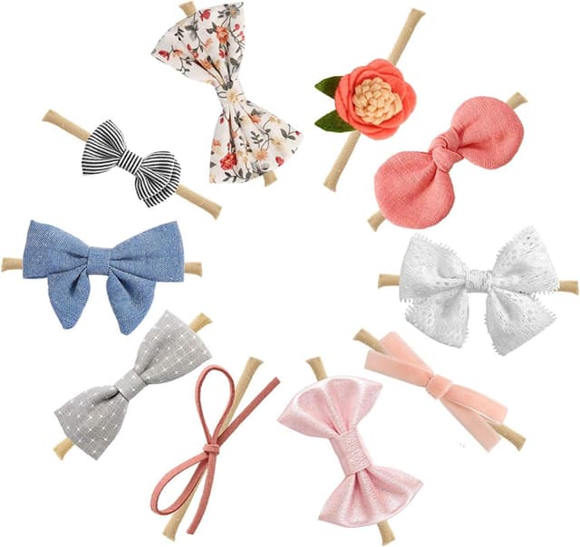 Detalle de DRESHOW Baby Girl Headbands and Hair Bows – 10-pack nylon headbands with assorted bows