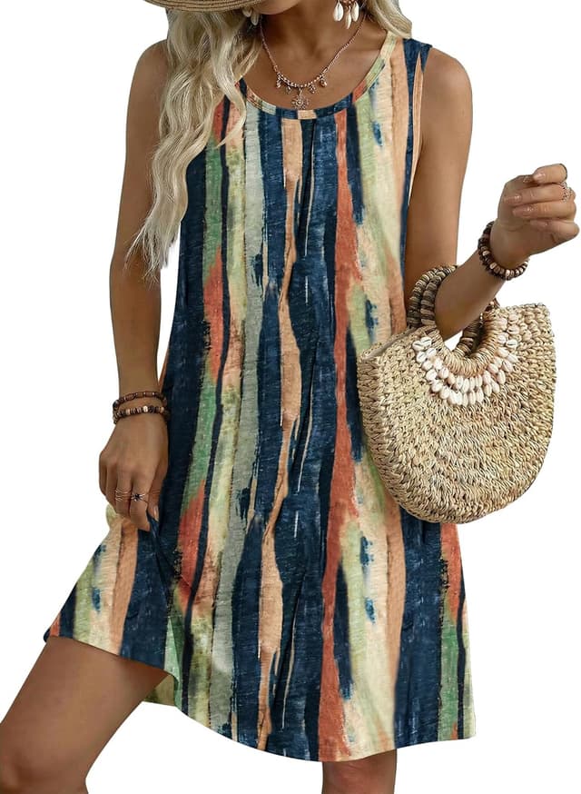 Detalle de Zeagoo 2026 Summer Sleeveless Floral T-Shirt Sundress with Pockets