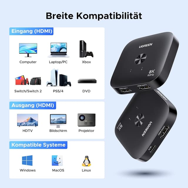 Thumbnail 6 de UGREEN HDMI Switch 8K60Hz 2 In 1 Out HDMI