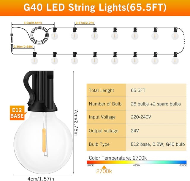 Detalle de Seklin outdoor string lights 20m LED