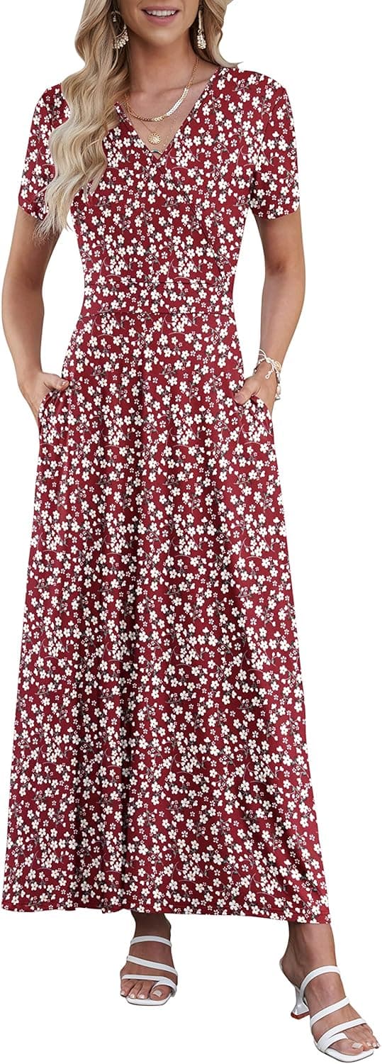 Detalle de AUSELILY Maxi Dresses for Women — Ankle-Length Floral Wrap Dress with Pockets
