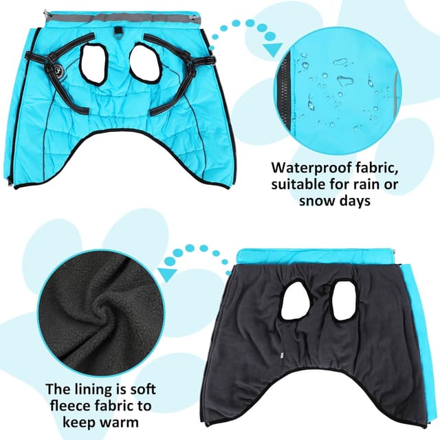 Detalle de HezzLuv Hundemantel Winter – wasserdicht & winddicht mit Geschirr und reflektierenden Streifen