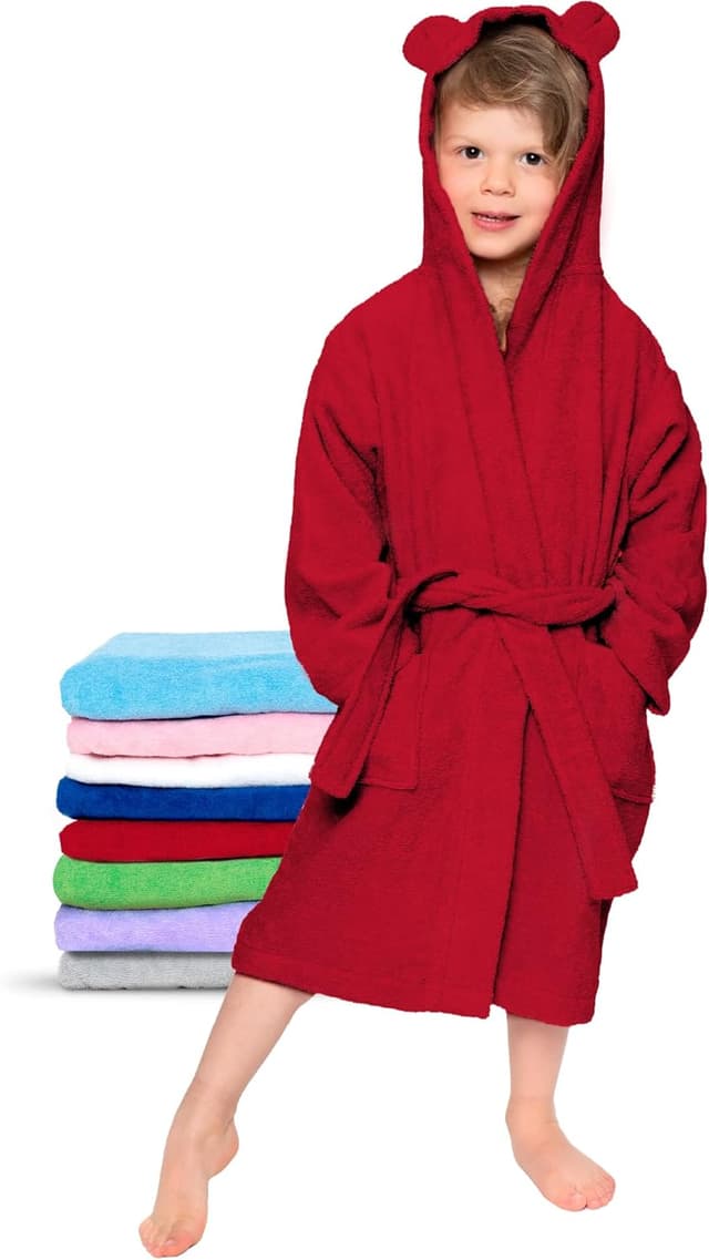 Detalle de Twinzen Kinderbademantel aus 100% Baumwolle mit Kapuze und Ohren (OEKO‑TEX®) – für Mädchen oder Jungen