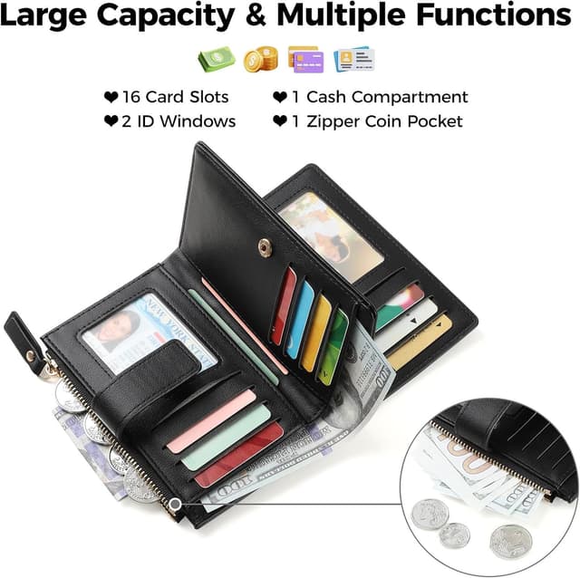 Detalle de RRANCharltu Damen-Geldbörse aus PU-Leder mit RFID-Schutz, grün – klein mit Reißverschluss und Münzfach