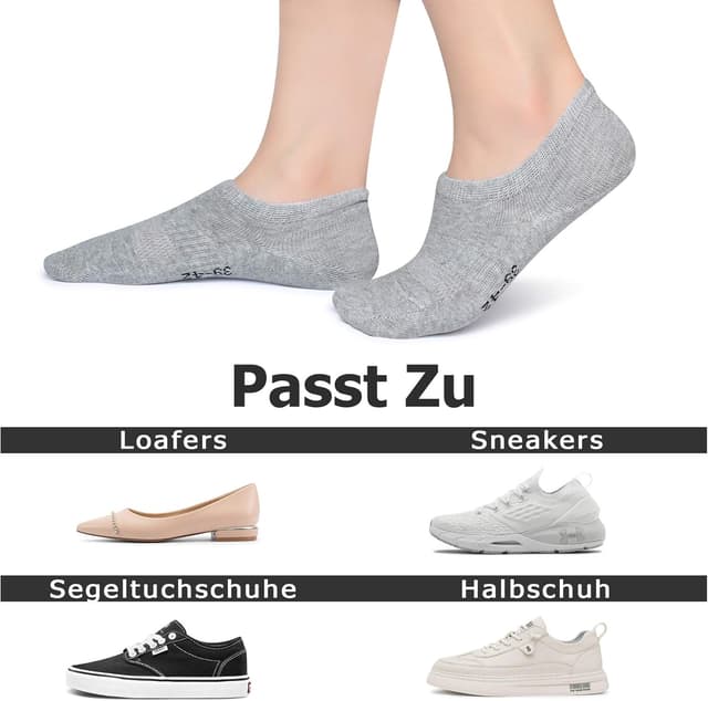 Detalle de Falechay 10 Paar Sneaker Socken No-Show (Füßlinge) aus Baumwolle – für Damen & Herren