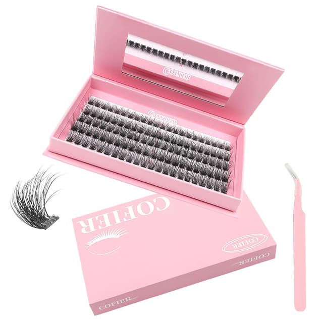 Detalle de Cofier Glue-Free Wispy Lash Clusters Kit (100 Pcs) with Lash Tweezer, 12–20mm D Curl