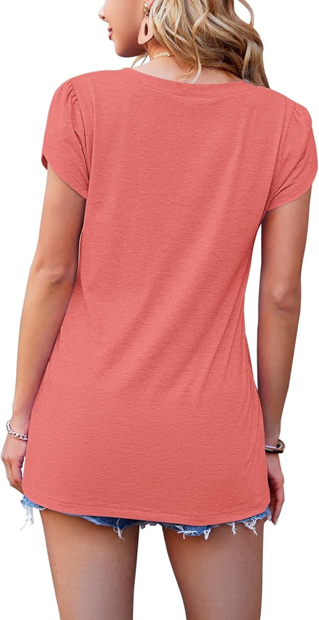 Detalle de PLOKNRD T-shirt d’été à manches courtes pour femme, col V et style décontracté