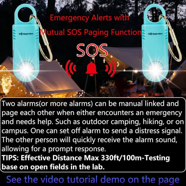 Detalle de 135dB Rechargeable Personal Safety Alarm Torchlight Keychain Siren (Aqua) – USB Rechargeable SOS Strobe & Torch