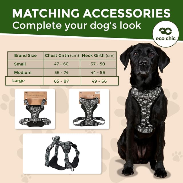 Detalle de Eco Chic Recycled Comfort Pet Harness Adjustable No-Pull Reflective Padded Dog Vest Harness (4x4 Black Large)