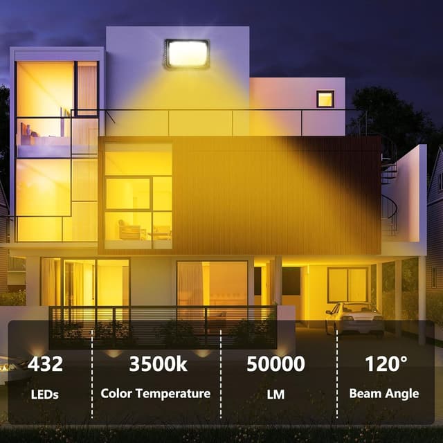 Detalle de Probapro 500W Outdoor LED Floodlight (50000LM, 3000K) – IP65 Warm White Security Light