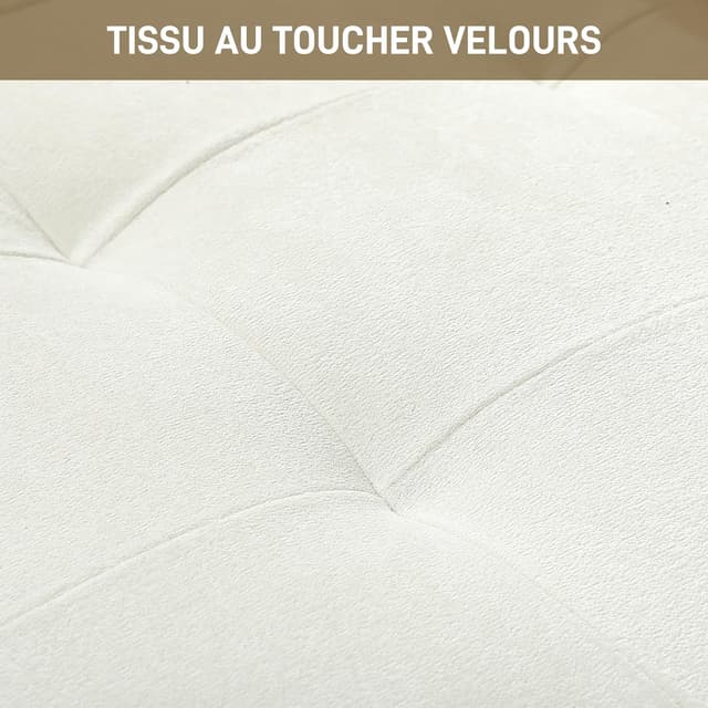 Detalle 2 de HOMCOM Canapé 3 places en velours crème avec coussins épais et assise capitonnée