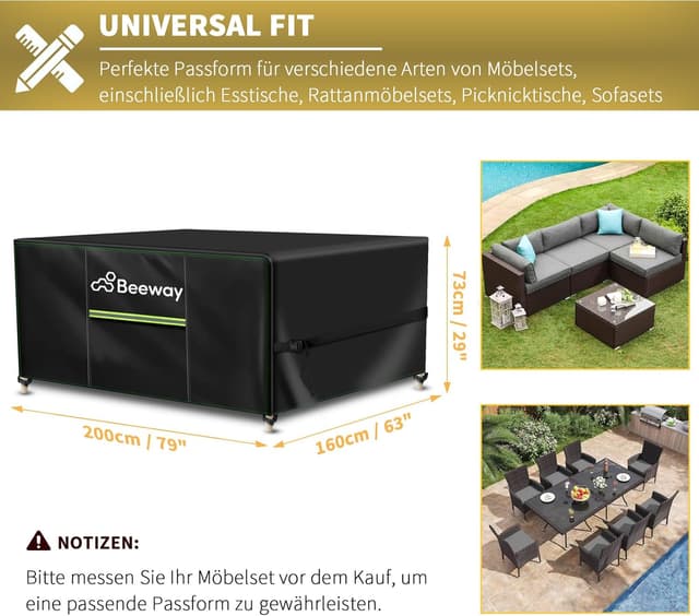 Detalle 2 de BEEWAY Abdeckung Gartenmöbel wasserdicht 200 cm