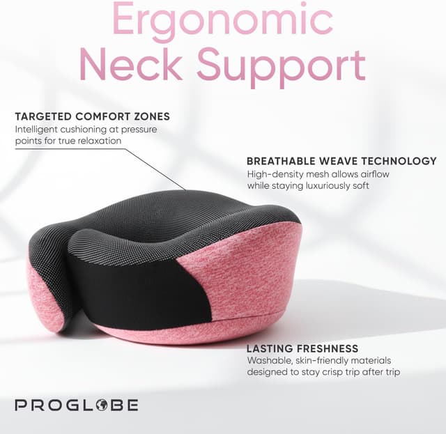 Detalle de Proglobe Pink Airplane Travel Pillow Set with 100% Pure Memory Foam Neck Pillow