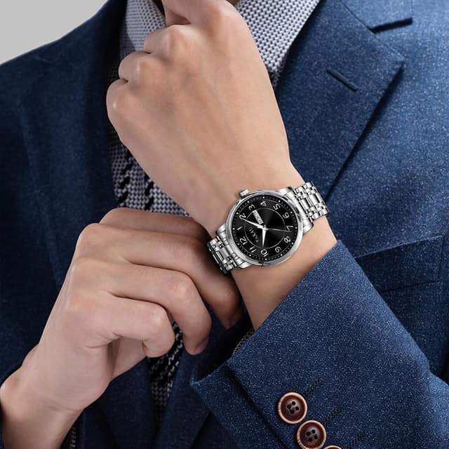 Detalle de Taxau Edelstahl Herrenarmbanduhr mit wasserdichtem Design (30 m), Quarzwerk und Multifunktions-Zifferblatt