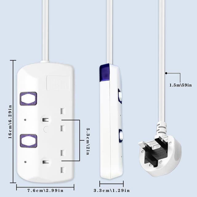 Detalle 2 de 2-Gang UK Plug Extension Lead with Individual Switches 📟
