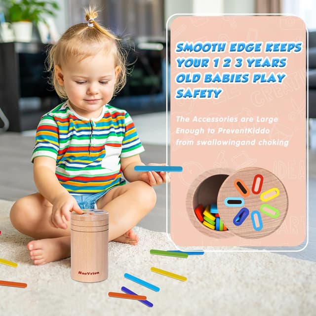 Detalle de HaoVrisn Montessori Holzspielzeug zum Sortieren & Stapeln (ab 1 Jahr) aus Buchenholz