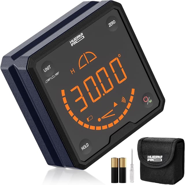 Detalle de Huepar Pro livella digitale con scanalatura a V, base magnetica e righello angolare LCD retroilluminato