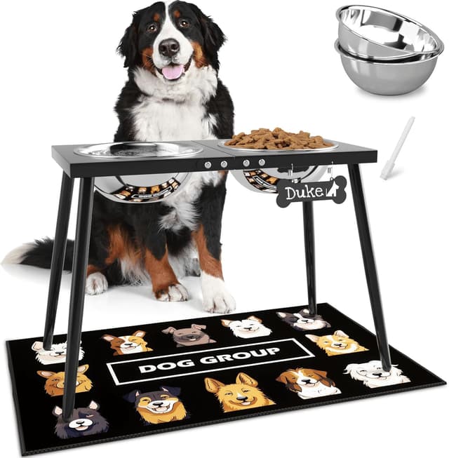 Thumbnail 6 de ADENGL support surélevé pour chiens (grande et moyenne taille) avec tapis anti-éclaboussures et 2 gamelles inox de 1,6 l, rose