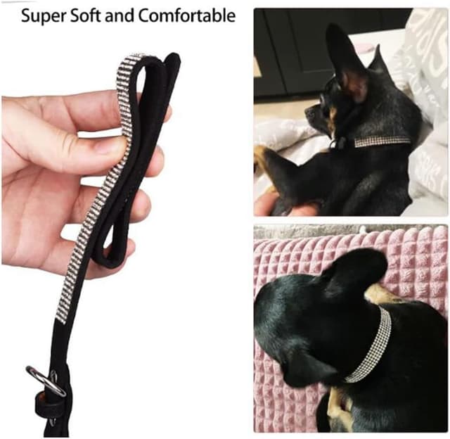 Detalle 2 de Hotlion Bling Diamante Dog Collar (Rhinestone Puppy Collar) – Sparkly adjustable collar for small to large dogs, Size M, Black