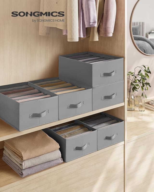 Detalle 2 de SONGMICS RUS009G03 set di 6 organizzatori per armadio a 6 scomparti (grigio tortora)