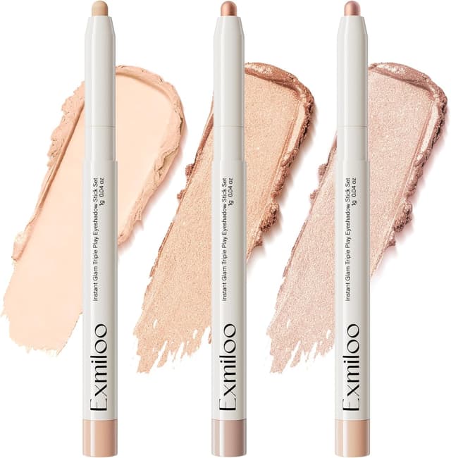 Detalle de Set Exmiloo de 3 fards à paupières en stick waterproof (fini mat & nacré) Soft Glow