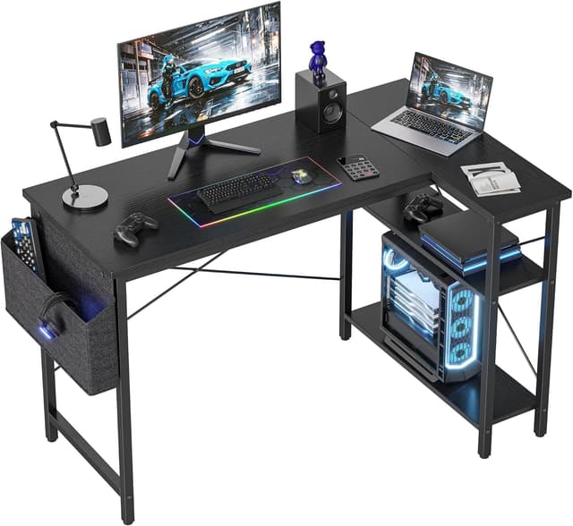 Detalle de BEXEVUE Scrivania ad angolo a L reversibile 100x70 cm con ripiani portaoggetti