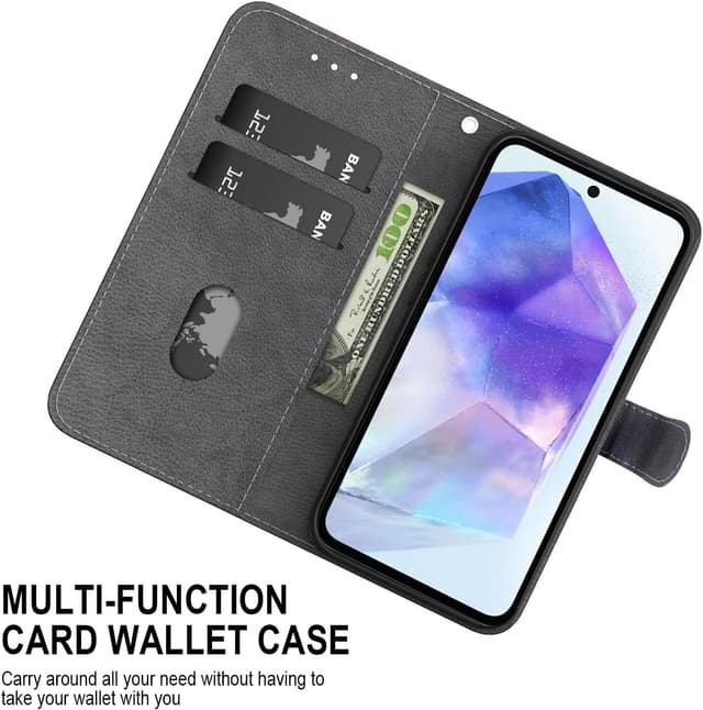 Detalle de TUUTPU Handyhülle für Samsung Galaxy A55 5G – Klapp-Flip-Case mit Kartenfach, Magnetverschluss und Standfunktion (Goldlöwe)